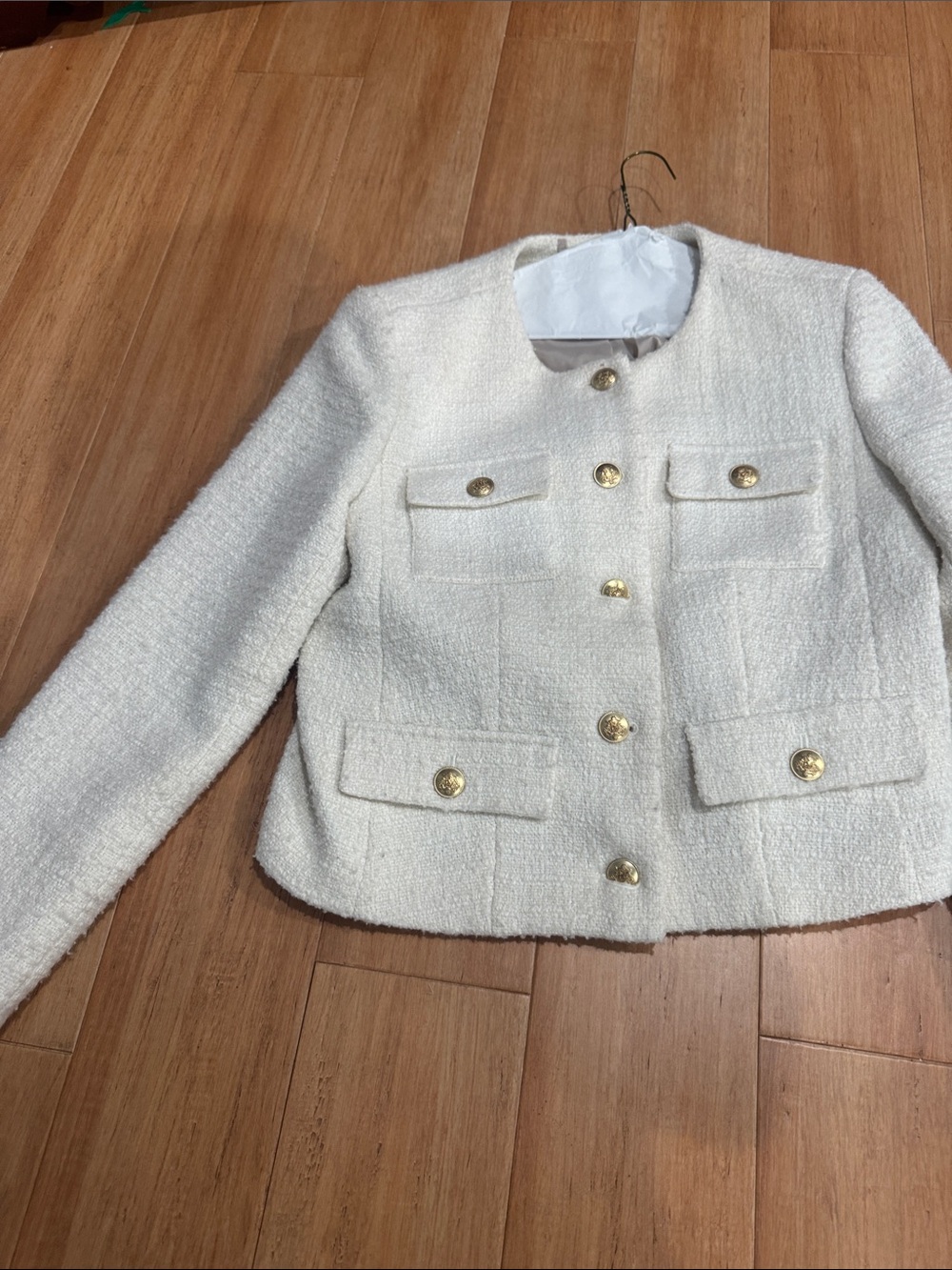 J. Crew Cream Bouclé Jacket with Gold Buttons